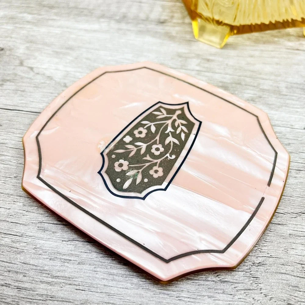 Vintage Vanity Glass Powder Jar, Pink Container, Trinket Dish
